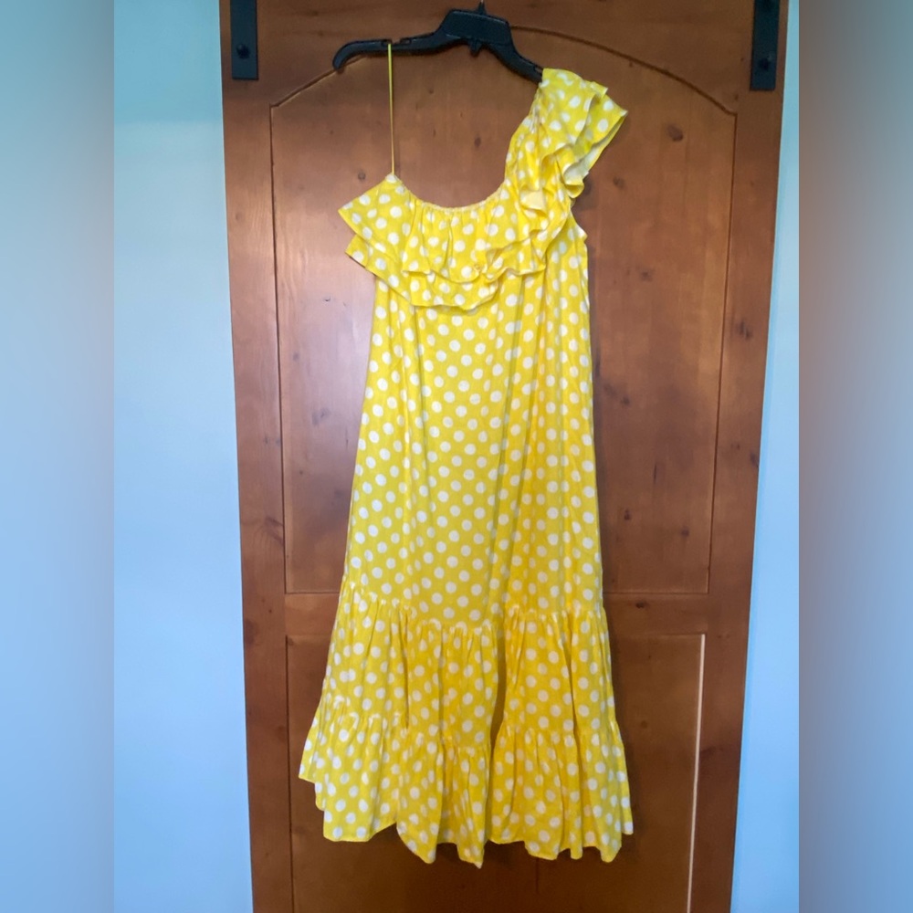 Lisa Marie Fernandez Target Yellow Polka Dot One Shoulder Midi Dress Size L